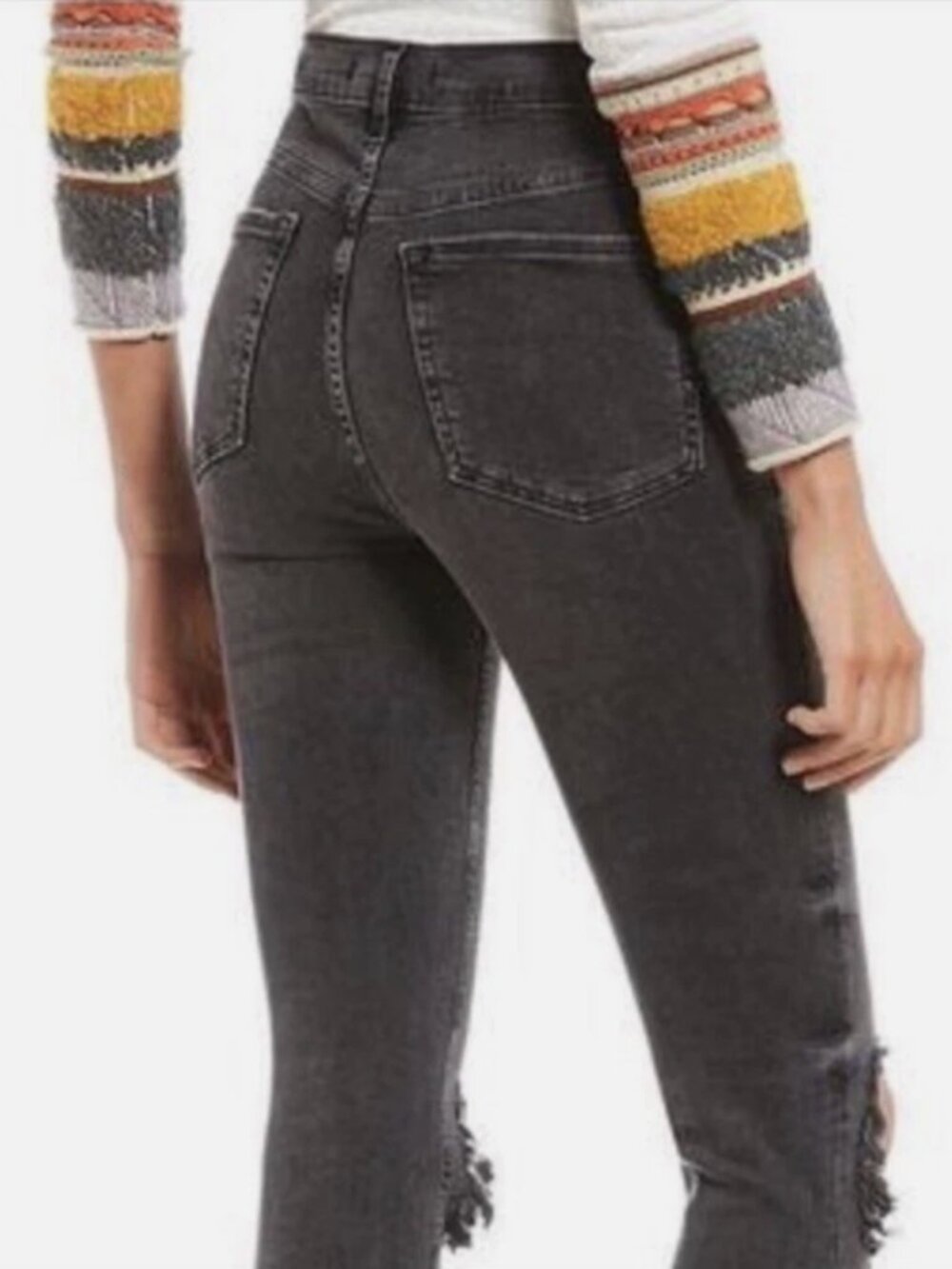 Free People "Destroyed" Black Wash Skinny Jeans - Size 27/US Size 4 - Excellent - Picture 4 of 12